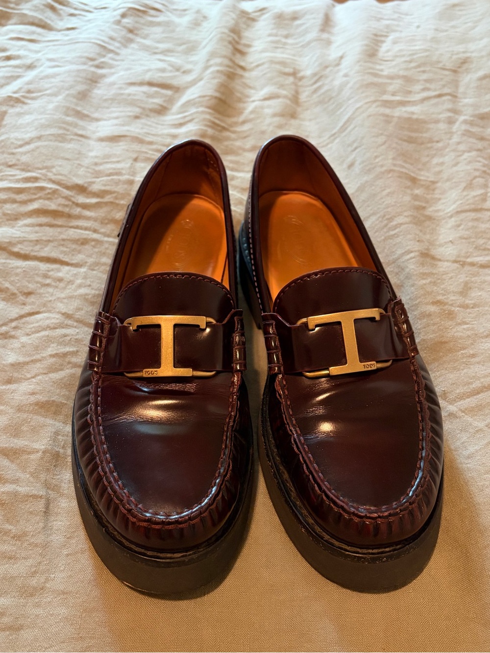 Tod's Women’s Burgundy Leather T-Bit Slip-On Loafers